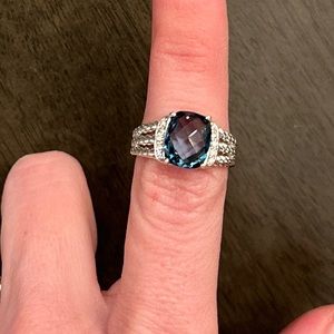 David Yurman Petite Wheaton Ring- Blue Topaz